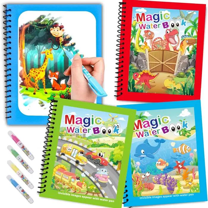 Livres de coloriage magiques avec stylo à eau rechargeable, livres de dessin à l'eau réutilisables p