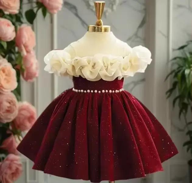 Robe à fleurs rouges pour enfants, tenue de princesse d'anniversaire pour petite fille, Costume de P