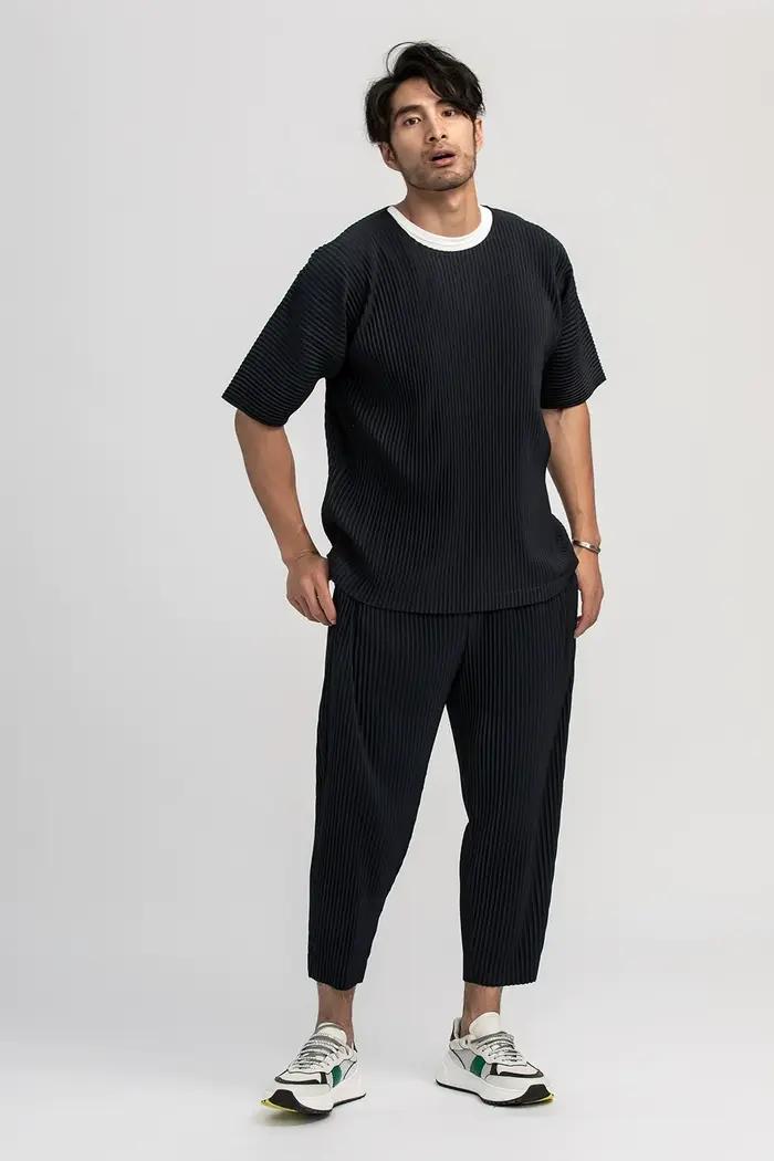 Miyake pantalon plissé solide pantalon conique pantalon crayon quatre saisons bas décontracté japona