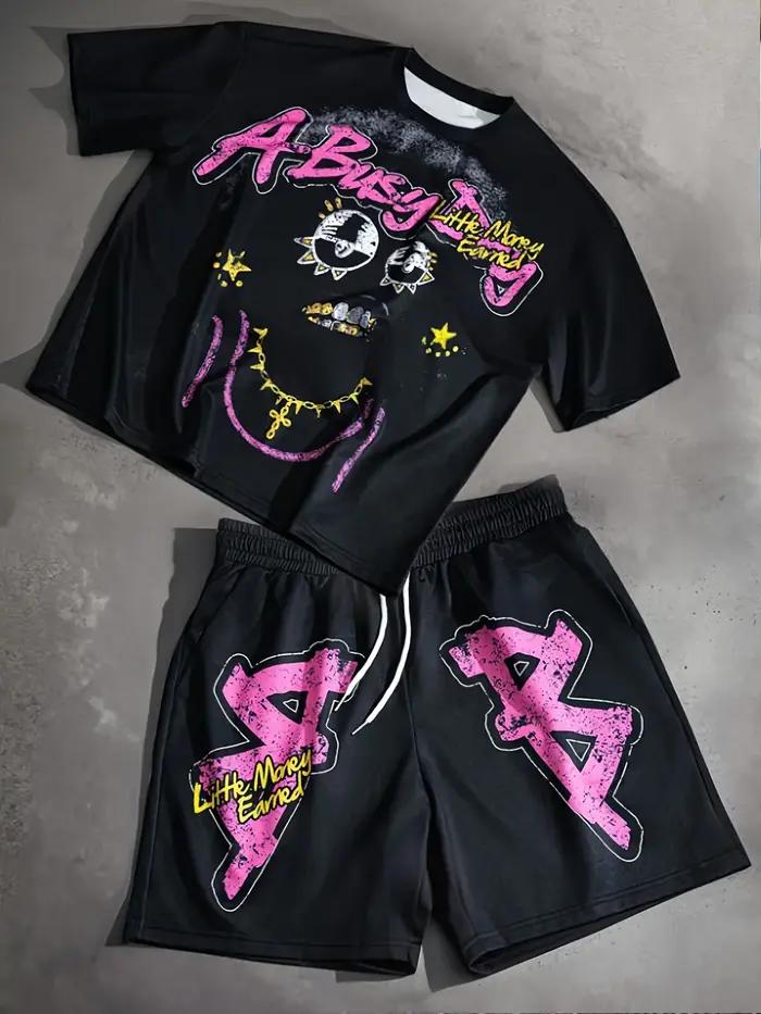 Ensemble T-shirt et short à col rond pour hommes, imprimé Graffiti personnalisé, confortable et resp