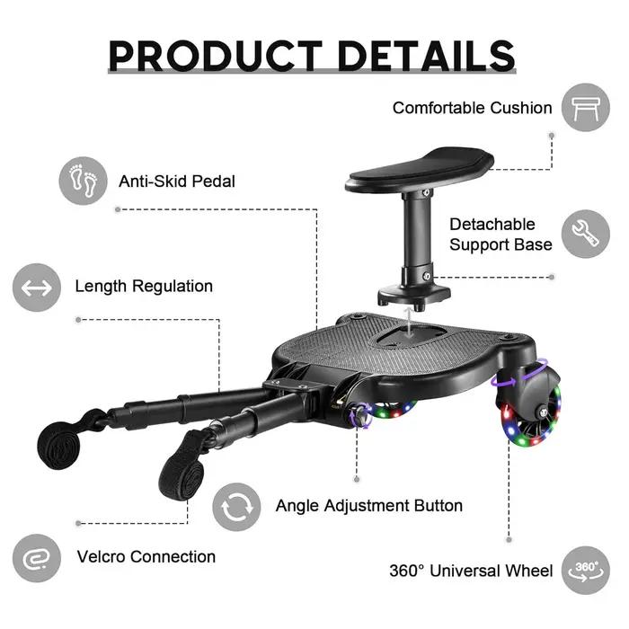 Adaptateur de pédale pour poussette avec siège et dossier amovibles 360° ° Roues rotatives, pédale