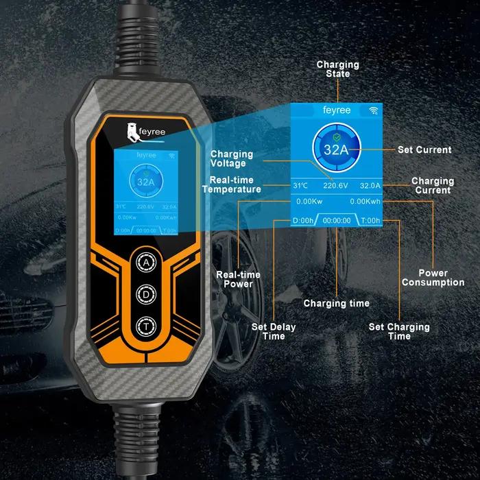 Feyree GB/T chargeur EV Portable 32A 7KW 1 phase APP Version Bluetooth EVSE 11KW 16A câble triphasé