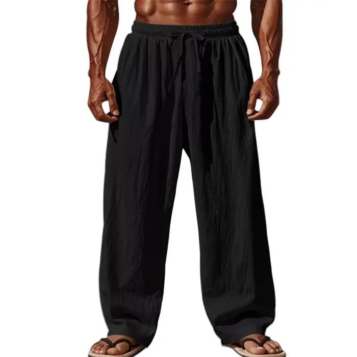 2025 nouveaux hommes coton et lin pantalons décontractés Simple et confortable jambe droite pantalon