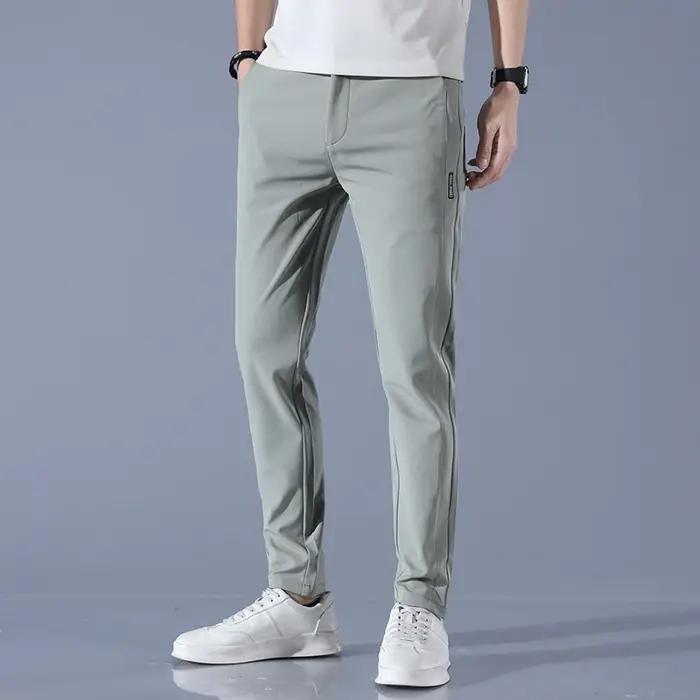 Pantalon Ultra-fin pour hommes, extensible, Slim, droit, décontracté, haute qualité, mode, respirant