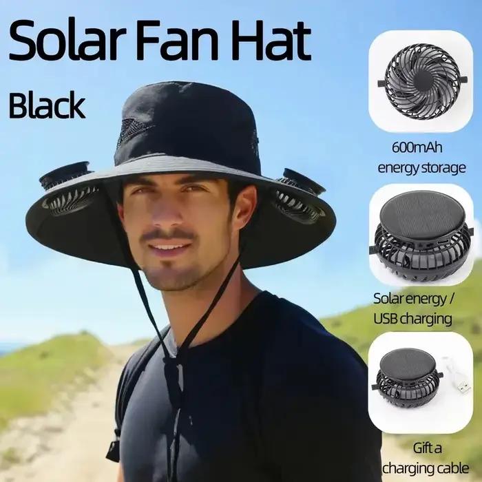 Chapeau de soleil d'été d'extérieur avec 2 ventilateurs, large bord, sangle coupe-vent, chargement s
