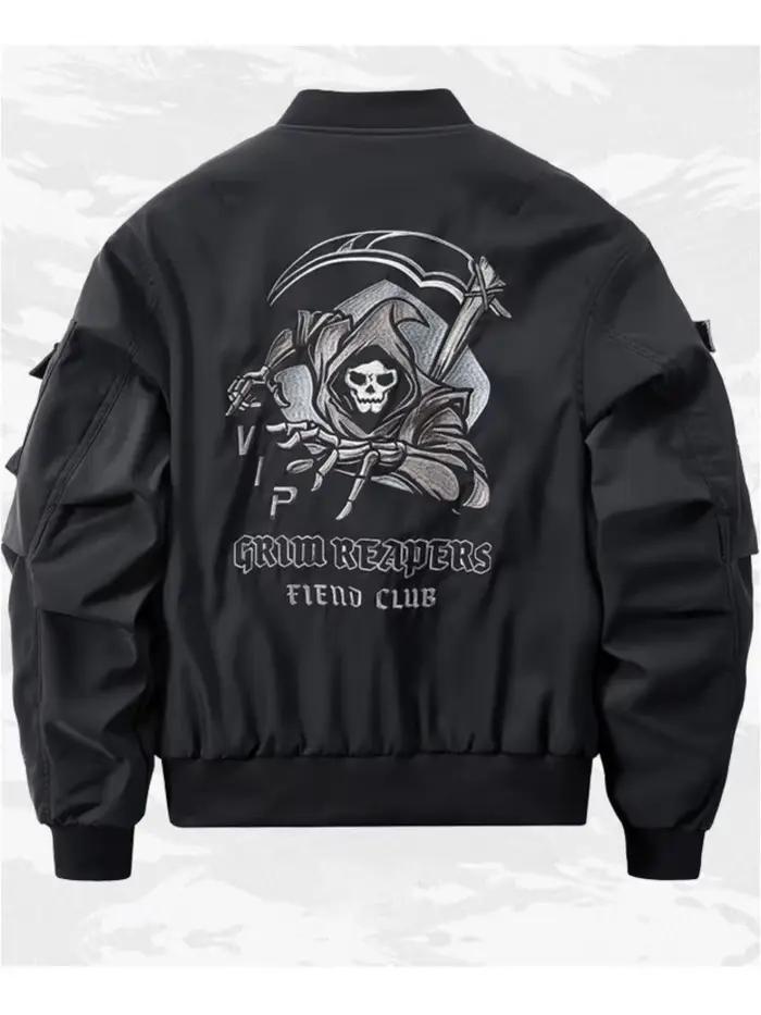 God of Death Bomber Jacket Poitrine Poche Techwear Hommes Punk Hip Hop Tactique Streetwear Noir Vars